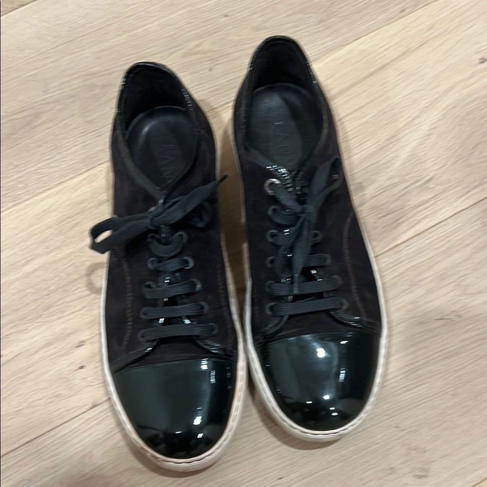 Lanvin Glossy Black Sneakers with White Sole